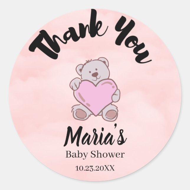 Teddy Bear Thank You Baby Shower  Classic Round Sticker (Front)