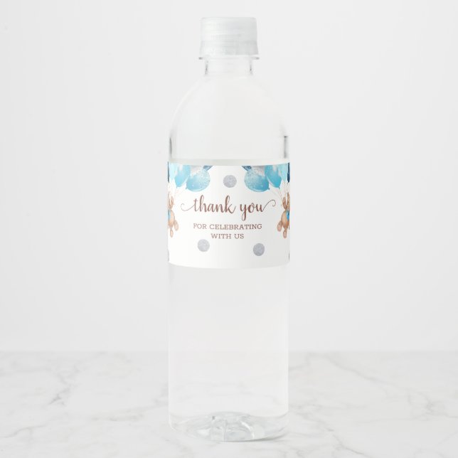 Teddy Bear Thank You Baby Shower  Water Bottle Label (Front)