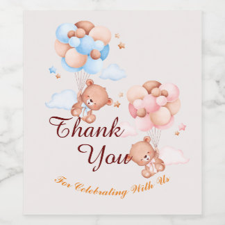 Teddy Bear Thank You Baby Shower Wine Label