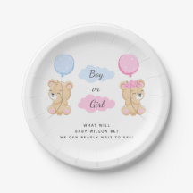 Teddy Bear Theme Gender Reveal Party Paper Plate