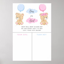 Teddy Bear Theme Gender Reveal Voting Sign