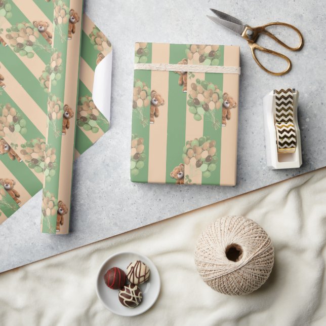 Teddy Bear Themed Green and Brown Wrapping Paper (Crafts)