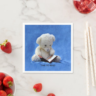 Teddy Bear Time to Read Blue Stuffed Animal, ZKOA Napkin