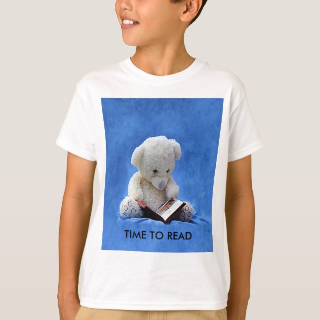 Teddy Bear Time to Read Blue Stuffed Animal, ZKOA T-Shirt (Front)