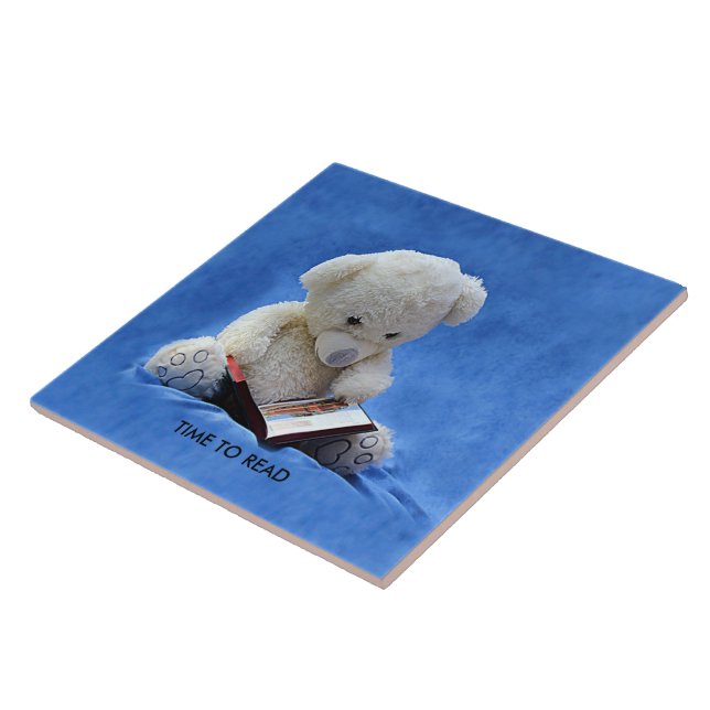 Teddy Bear Time to Read Blue Stuffed Animal, ZKOA Tile (Side)