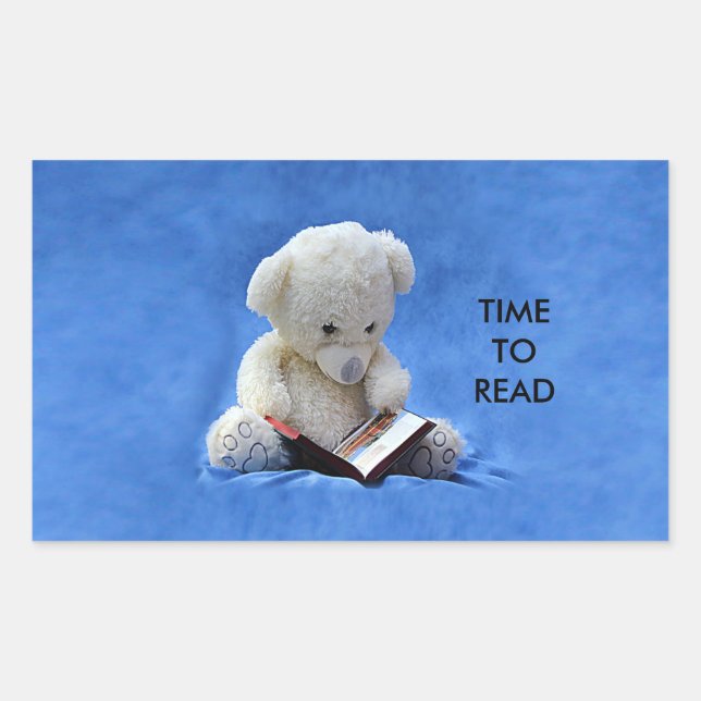 Teddy Bear Time to Read Rectangle Sticker, ZKA Sticker (Front)