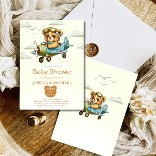 Teddy Bear Tiny Pilot Airplane Baby Shower Invitation