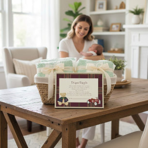 Teddy Bear & Toy Car Baby Shower Diaper Raffle  Enclosure Card