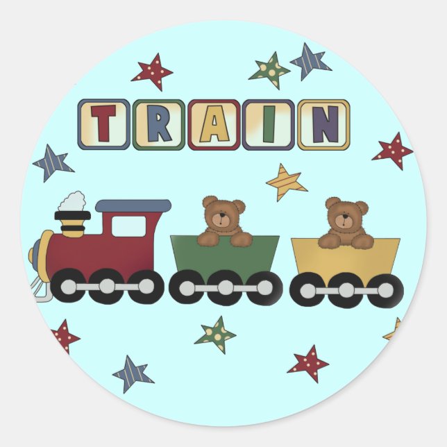 Teddy Bear Train T-shirts and Gifts Classic Round Sticker (Front)