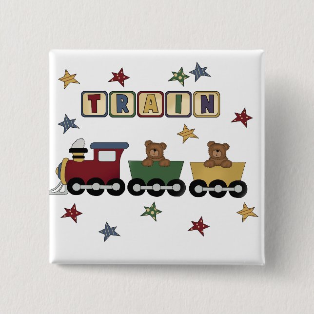 Teddy Bear Train Tshirts and Gifts 2 Inch Square Button (Front)