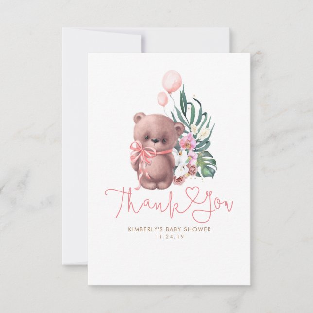 Teddy Bear Tropical Exotic Cute Thank You Card (Front)