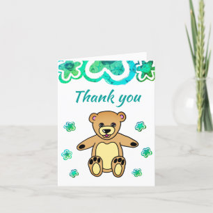 Teddy Bear Turquoise Flowers Baby Shower Thank You Card