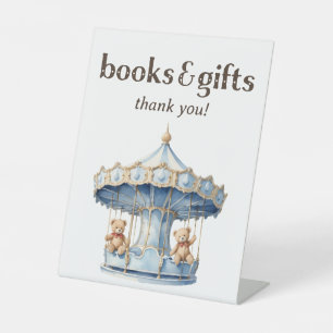 Teddy Bear Twin Boy Baby Shower Books and Gifts Pedestal Sign