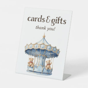 Teddy Bear Twin Boy Baby Shower Cards and Gifts Pedestal Sign