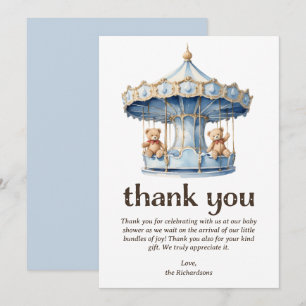 Teddy Bear Twin Boys Baby Shower Thank You Card