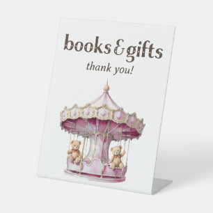 Teddy Bear Twin Girl Baby Shower Books and Gifts Pedestal Sign