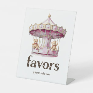 Teddy Bear Twin Girl Baby Shower Favours Pedestal Sign