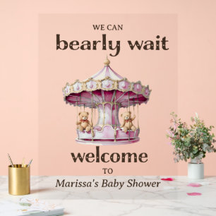 Teddy Bear Twin Girl Baby Shower Welcome Acrylic Sign