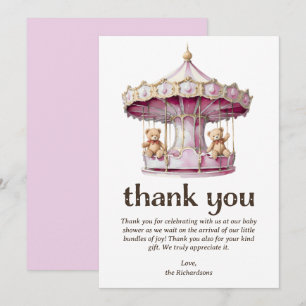 Teddy Bear Twin Girls Baby Shower Thank You Card