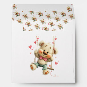 Teddy Bear Valentine Envelope with Swing & Hearts