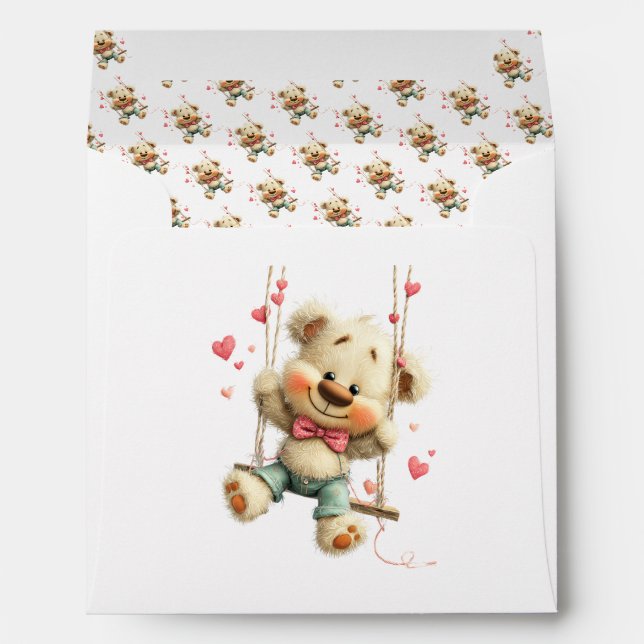 Teddy Bear Valentine Envelope with Swing & Hearts (Back (Bottom))