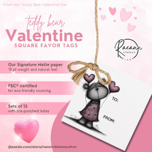 Teddy Bear Valentine Square Favour Tags