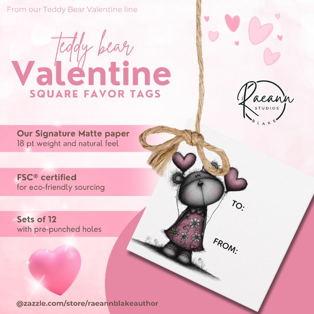 Teddy Bear Valentine Square Favour Tags (Creator Uploaded)