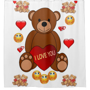 Teddy bear valentines children's showercurtain wht