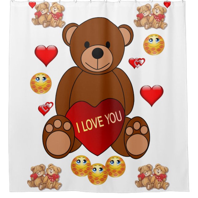 Teddy bear valentines children's showercurtain wht (Front)