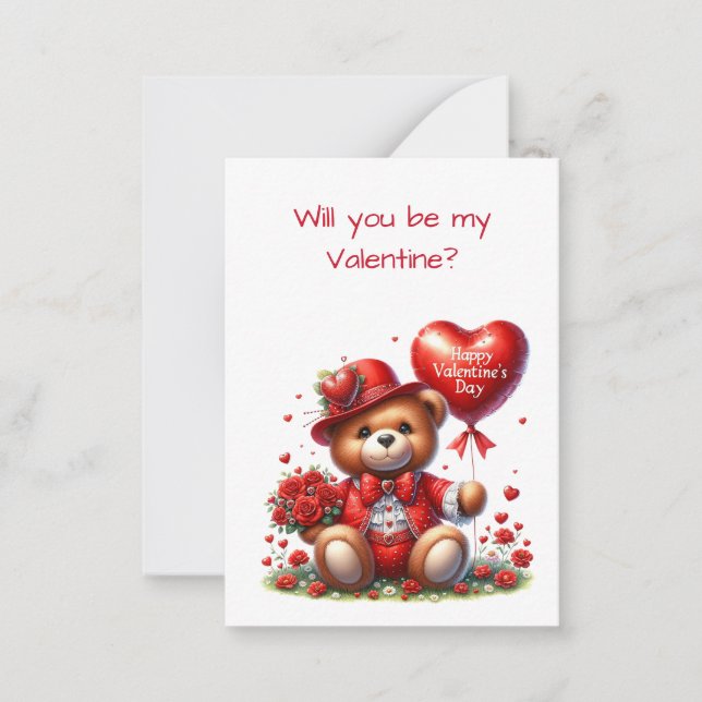 Teddy Bear Valentine's Day for Kids Flat Card (Front)