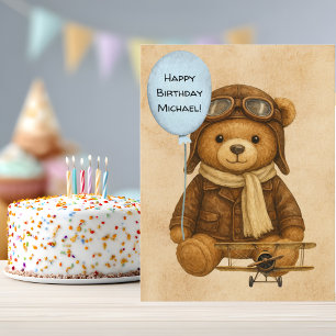 Teddy Bear Vintage Airplane Birthday Whimsical Postcard