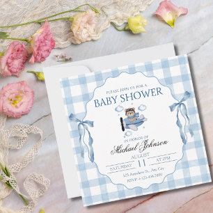 Teddy Bear Vintage Airplane Boy Baby Shower Invitation