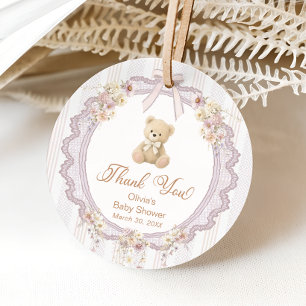 Teddy Bear Vintage Bow Baby Shower Thank You Favour Tags
