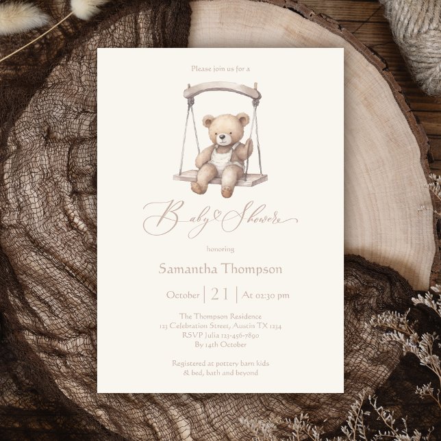 Teddy Bear Vintage Gender Neutral Baby Shower Invitation (Creator Uploaded)
