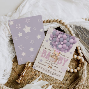 Teddy Bear Violet Pink Baby Girl Shower  Invitation