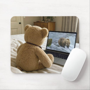 Teddy Bear Watching Grizzly on Laptop Mouse Pad