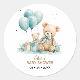 Teddy Bear watercolor Baby Shower Classic Round Sticker