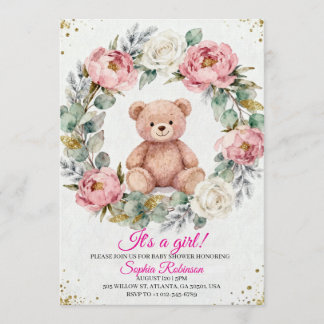 Teddy Bear Watercolor  Baby Shower Invitation