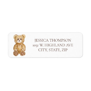 Teddy Bear Watercolor Baby Shower Return Address 