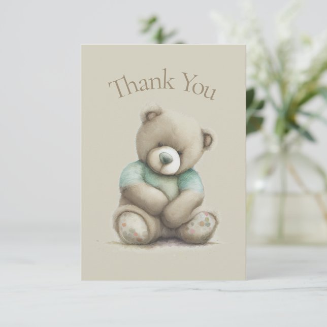 Teddy Bear Watercolor Baby Shower Thank You (Standing Front)