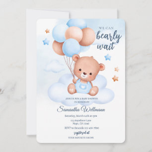 Teddy Bear Watercolor Boy Baby Shower Customizable