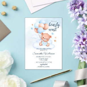 Teddy Bear Watercolor Boy Baby Shower Customizable Acrylic Invitations