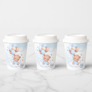 Teddy Bear Watercolor Boy Baby Shower Customizable Paper Cups
