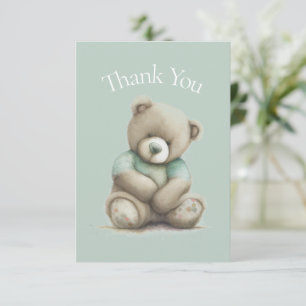 Teddy Bear Watercolor Green Baby Shower Thank You Card