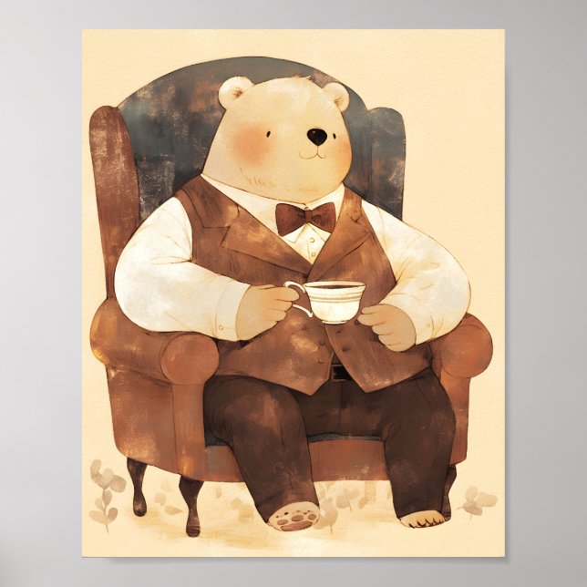 Teddy Bear Watercolor Nursery Wall Art Poster (Devant)