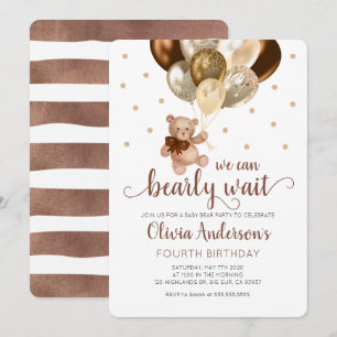 Teddy Bear We Can Bearly Wait Baby Birthday Invitation