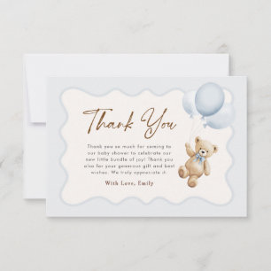 Teddy Bear We Can Bearly Wait Baby Boy Shower Thank You Card