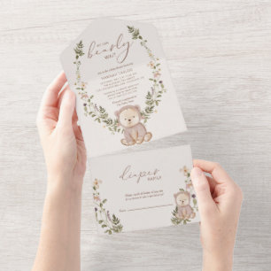 Teddy Bear We Can Bearly Wait Baby Shower All In One Invitation
