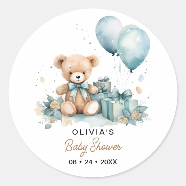 Teddy Bear We Can Bearly Wait Baby Shower Classic Round Sticker (Front)