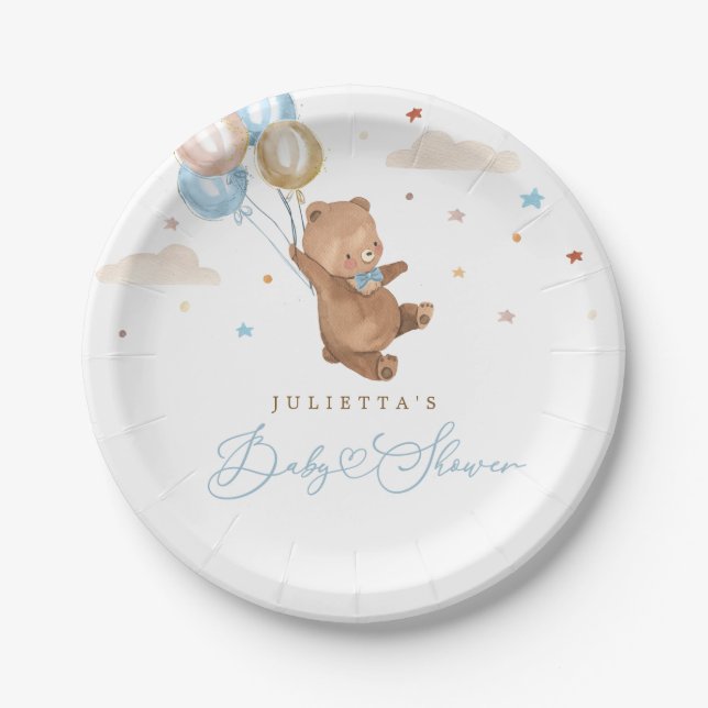 Teddy Bear We Can Bearly Wait Baby Shower Decor Paper Plate (Front)